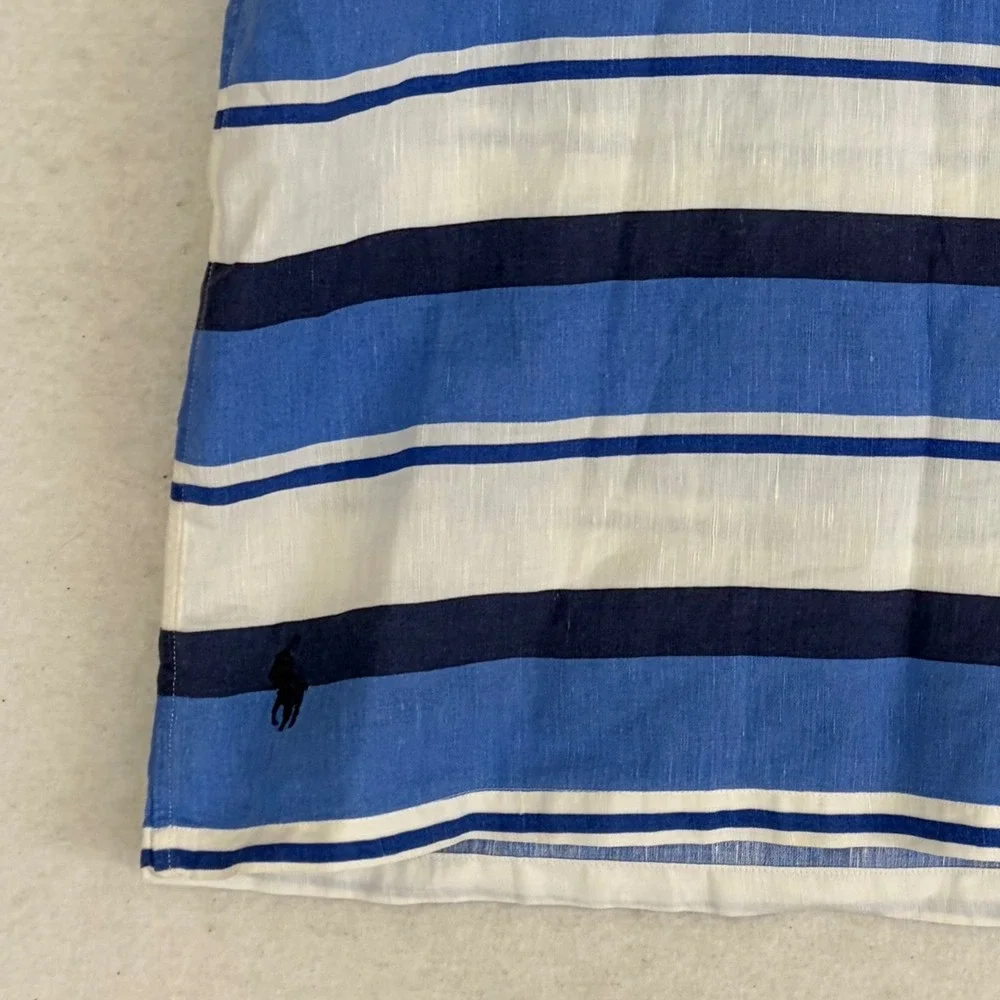 Polo Ralph Lauren Camp Shirt Mens XL Blue White Striped Linen Blend Summer